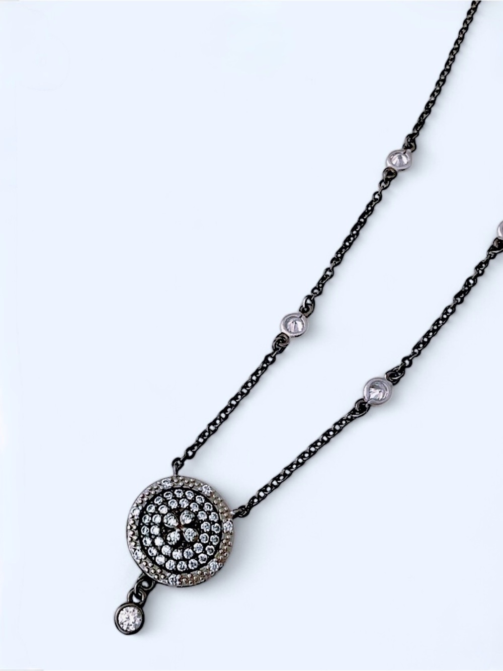 NWT Frieda Rothman Sterling FR Vault Silver Pave Disc Pendant Necklace
